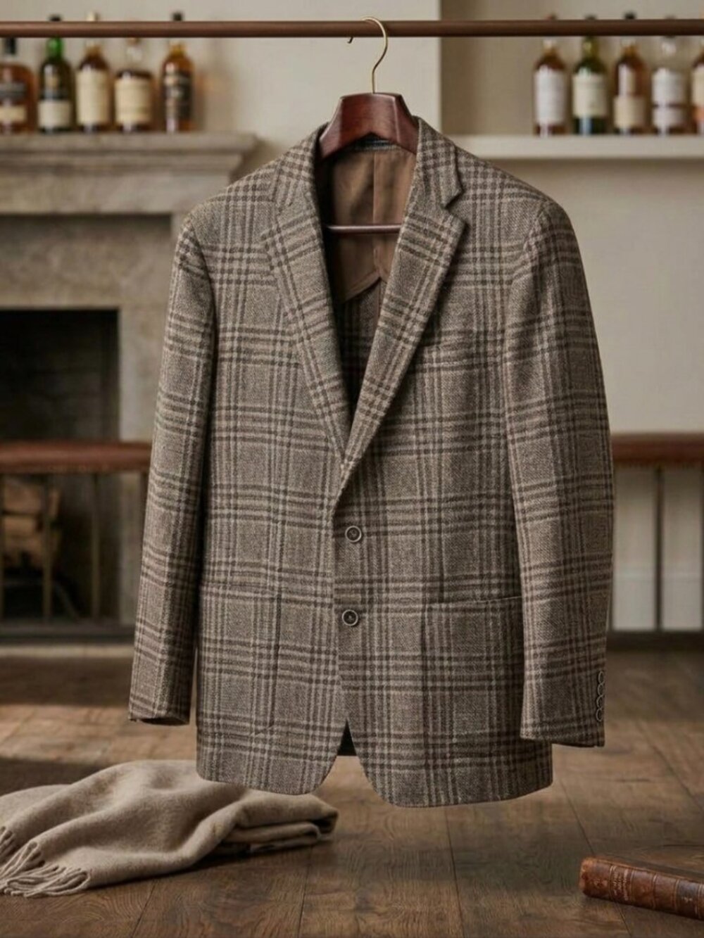 Peter Millar Glen Plaid Tweed Sport Coat Blazer Jacket 44R Wool Silk Linen Brown